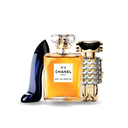 Zestaw promocyjny 3 perfum: Carolina Herrera GOOD GIRL, Chanel Nº5 e Paco Rabanne FAME