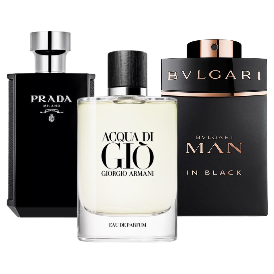 Zestaw promocyjny 3 perfum: Bvlgari In Black, Giorgio Armani Acqua Di Gio, y L'Homme Prada Intense 100ml