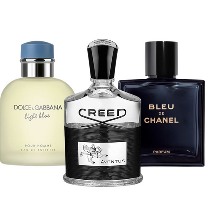 Zestaw promocyjny 3 perfum: Bleu de Chanel, Creed Aventus, y Light Blue Dolce Gabbana 100ml